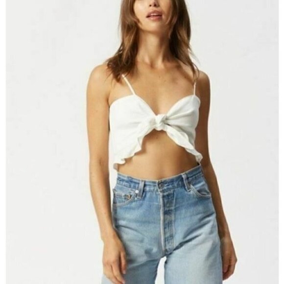 Flynn Skye Tops - Flynn Skye White Tie-Front Crop Top